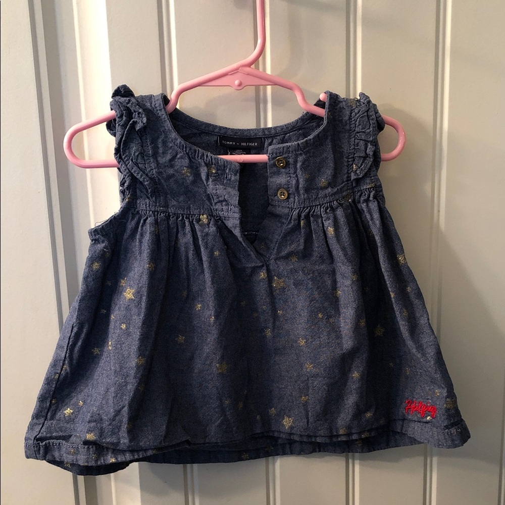 Tommy Hilfiger Navy Sleeveless Star-Print Top with Ruffle Shoulders